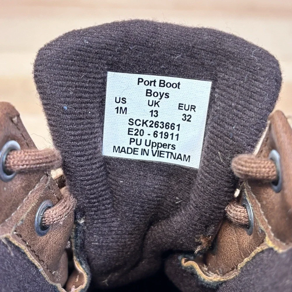 Sperry Boys Kids Port Boots Brown And Navy Sz 1 Youth Waterproof Rain Boots